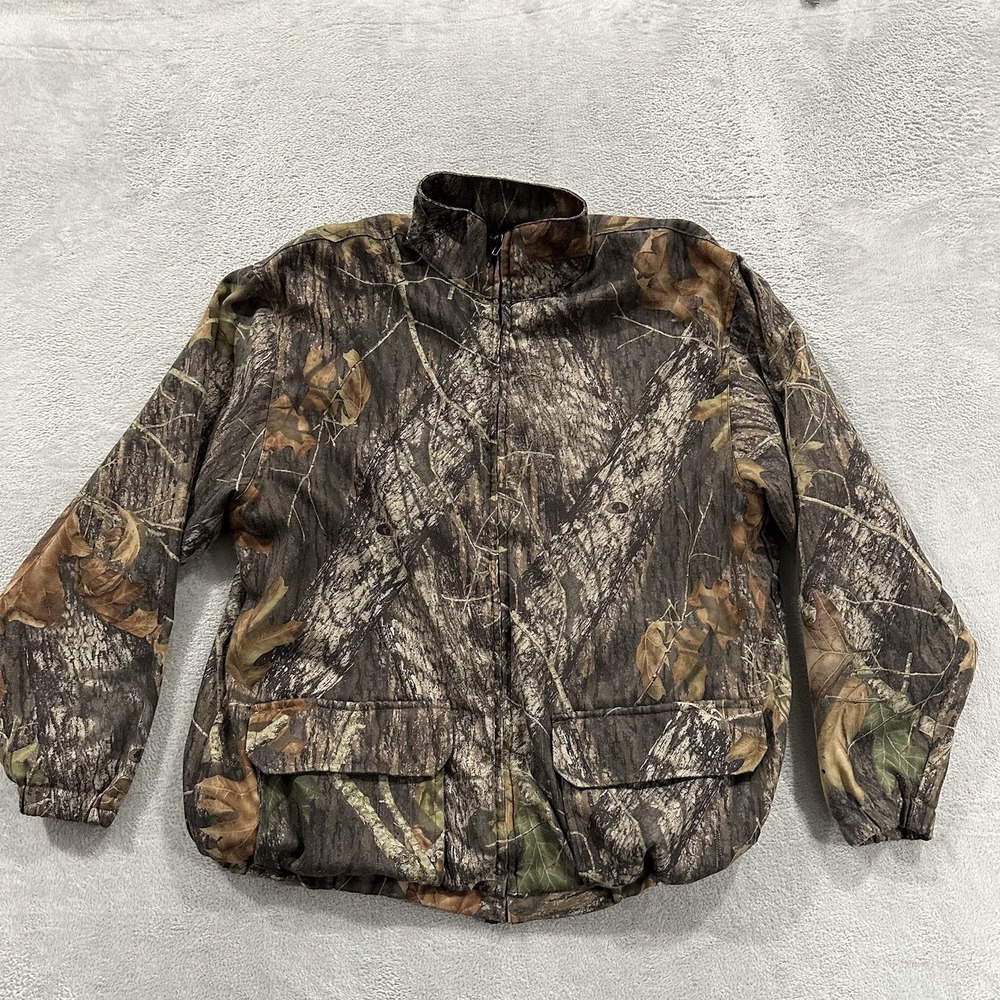 Wells Creek Outfitters Jean Bomber Jacket Denim Camo Men L Y2K Baggy Vtg Brown
